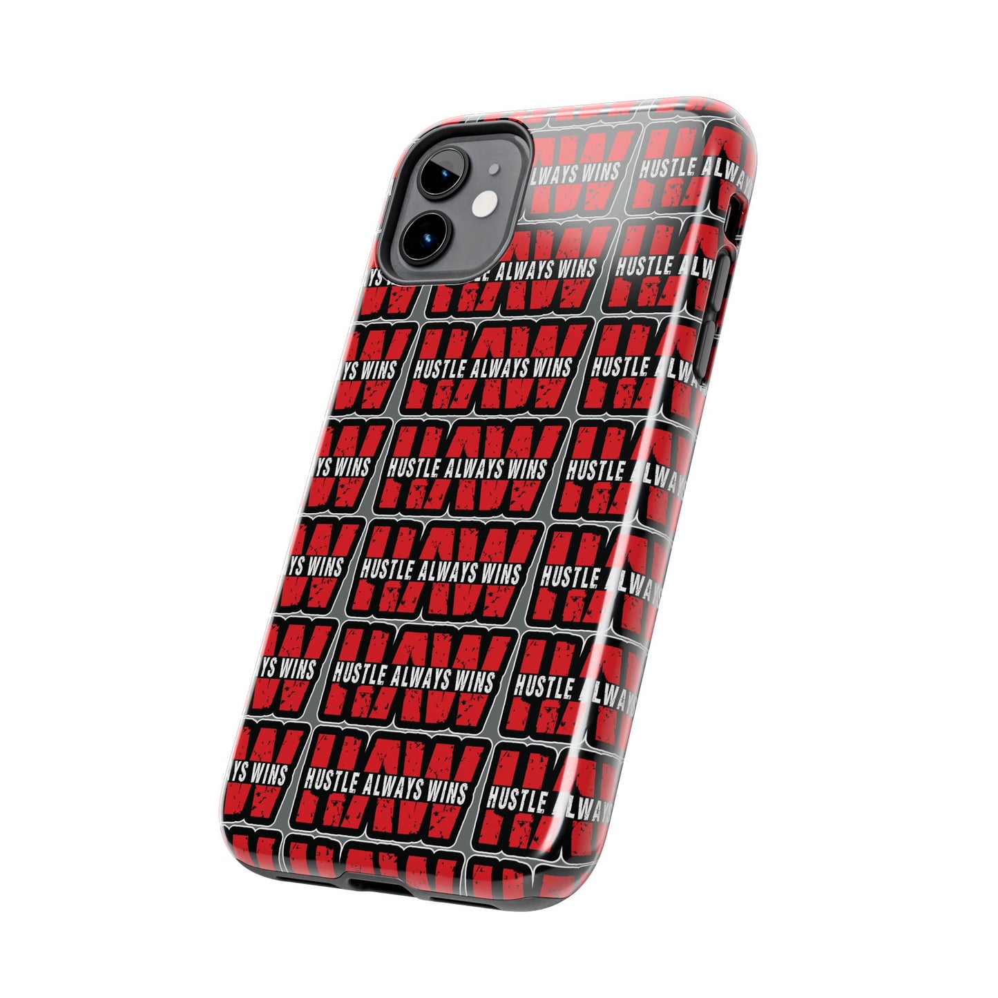 Phone Case — "Hustle Always Wins" Red Pattern Tough Protective Case