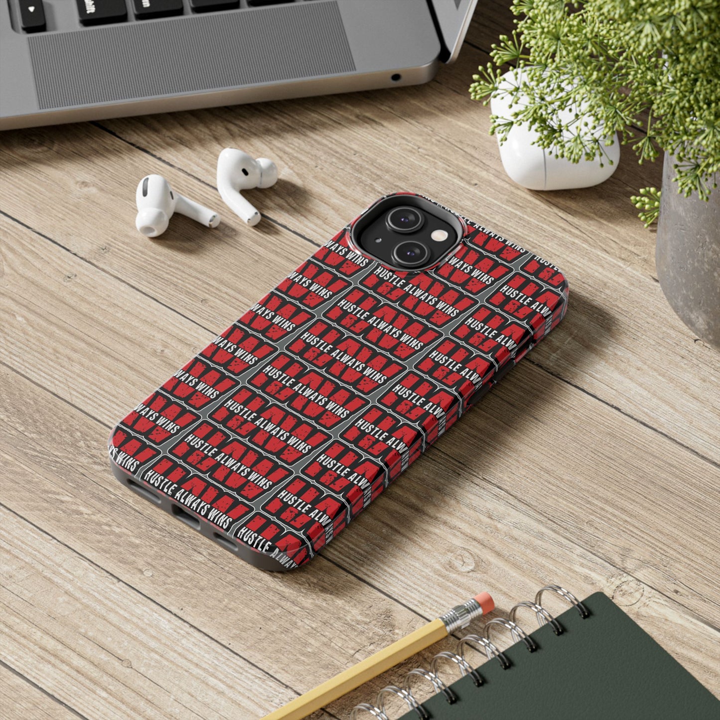 Phone Case — "Hustle Always Wins" Red Pattern Tough Protective Case