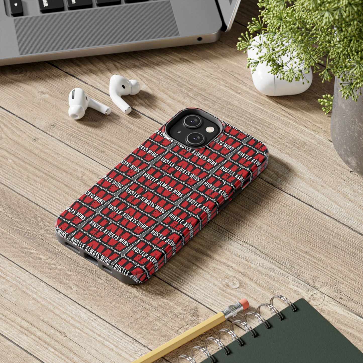 Phone Case — "Hustle Always Wins" Red Pattern Tough Protective Case