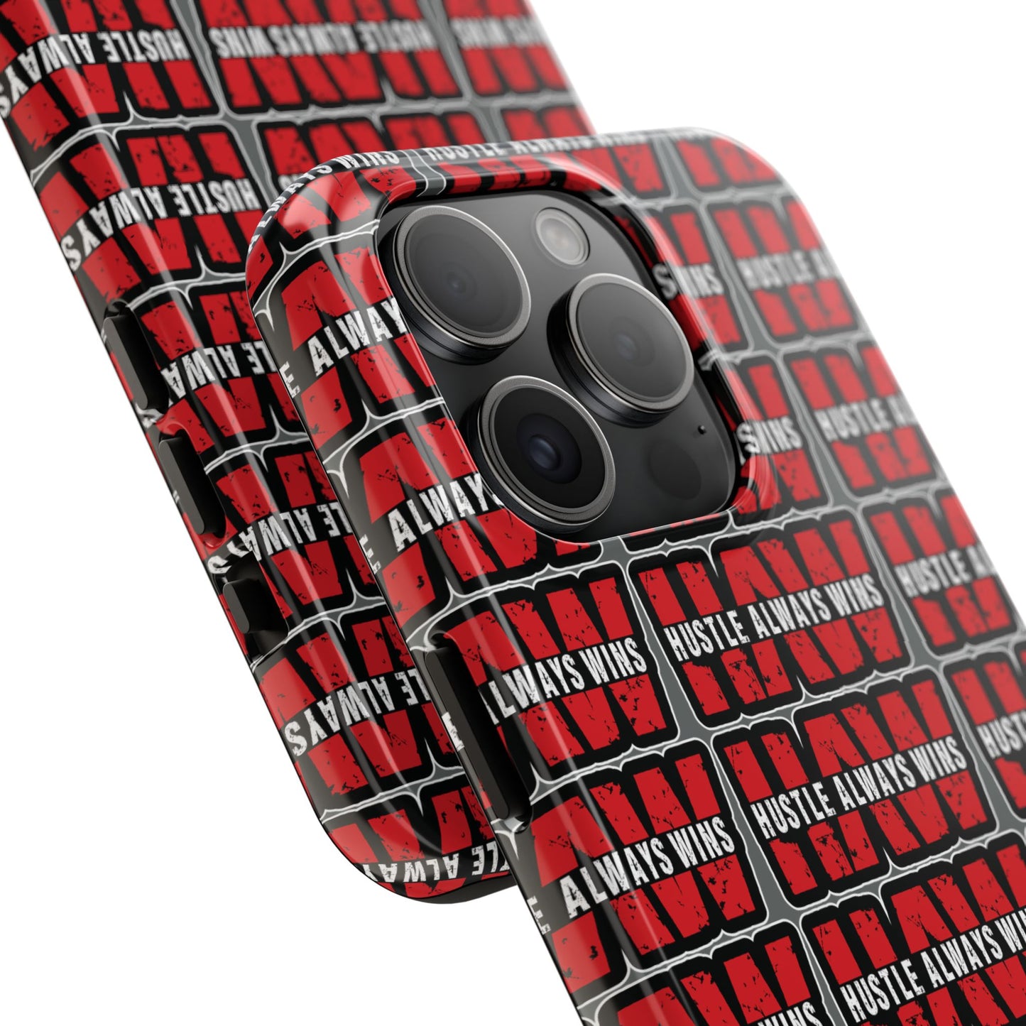 Phone Case — "Hustle Always Wins" Red Pattern Tough Protective Case