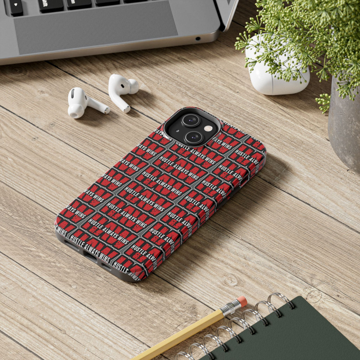 Phone Case — "Hustle Always Wins" Red Pattern Tough Protective Case