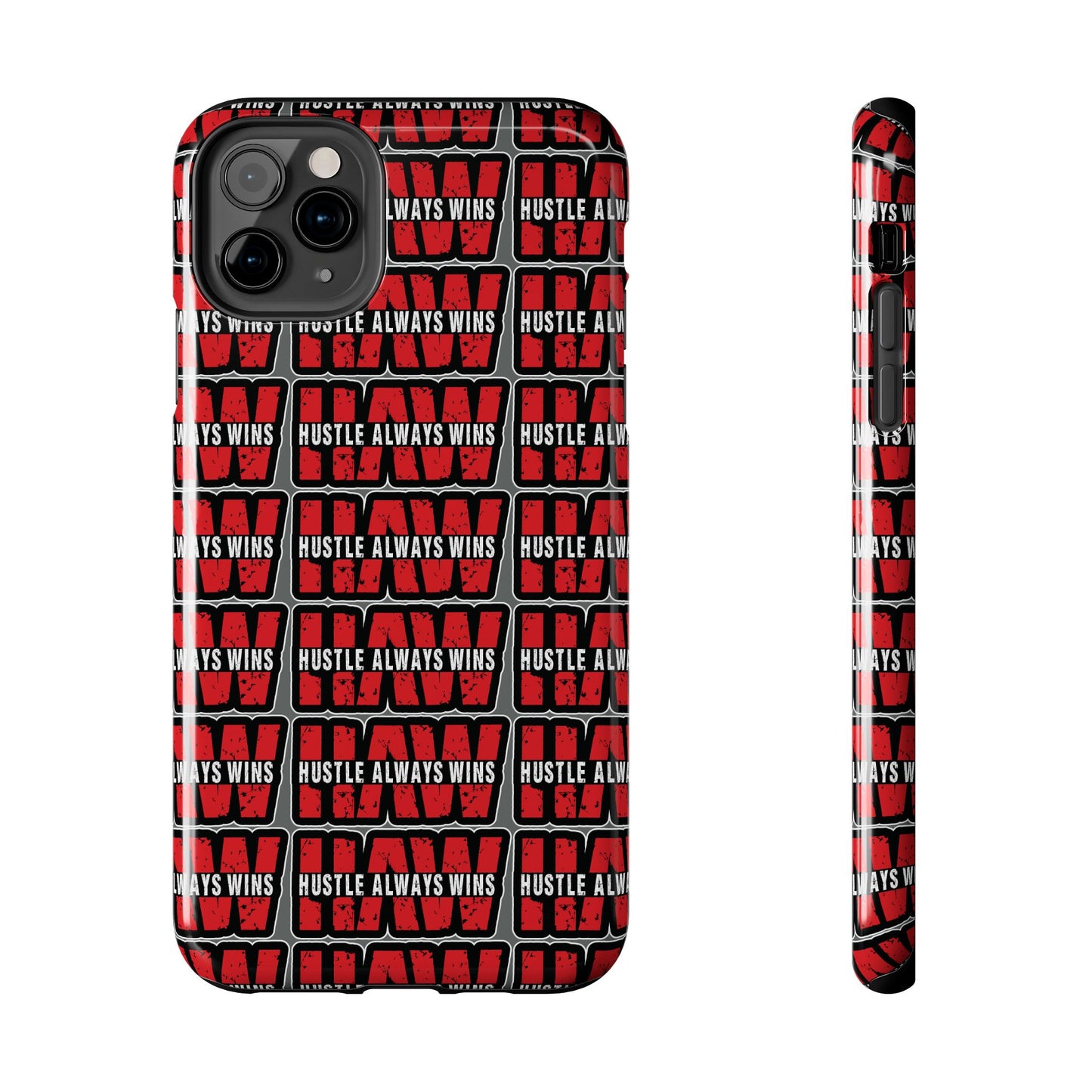 Phone Case — "Hustle Always Wins" Red Pattern Tough Protective Case