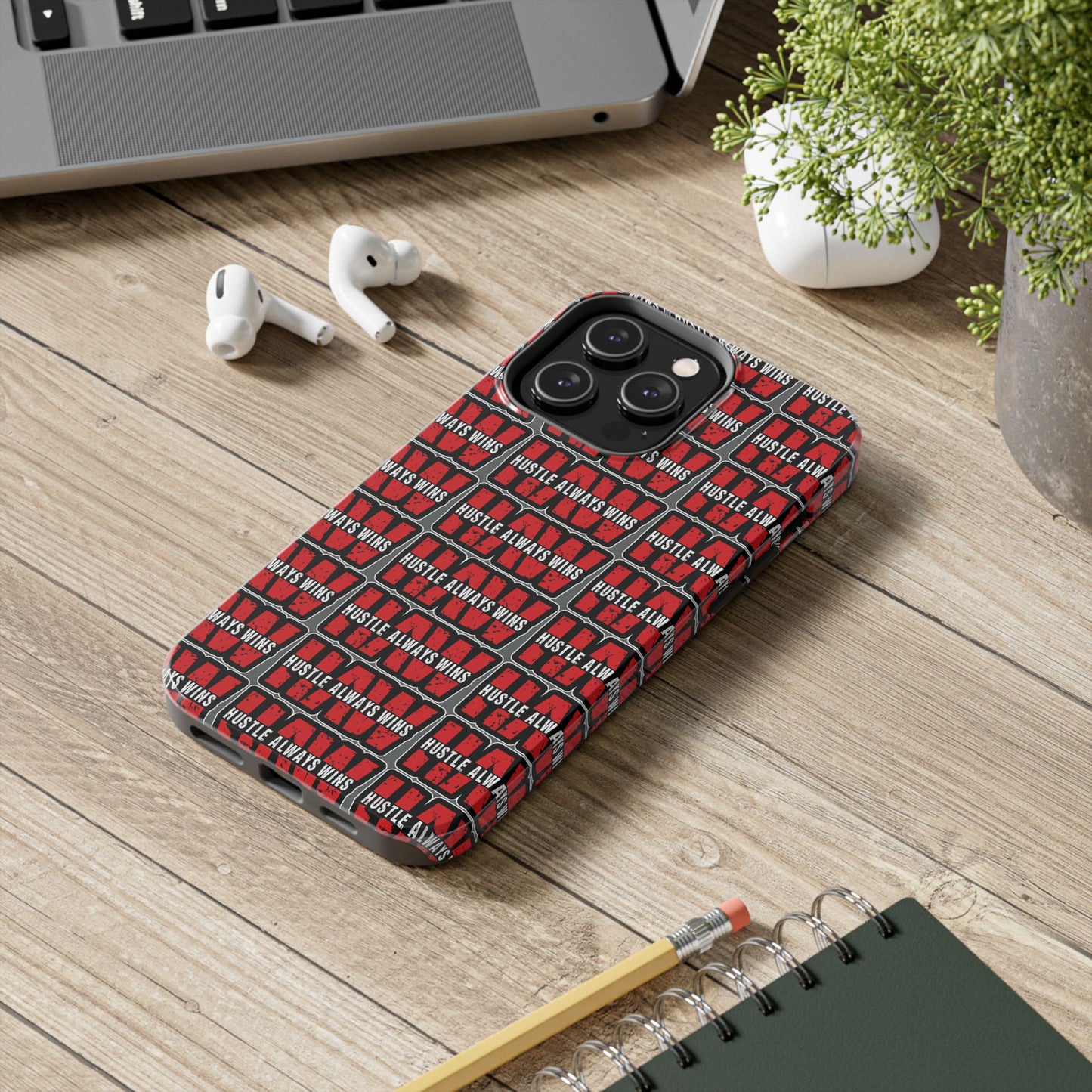 Phone Case — "Hustle Always Wins" Red Pattern Tough Protective Case