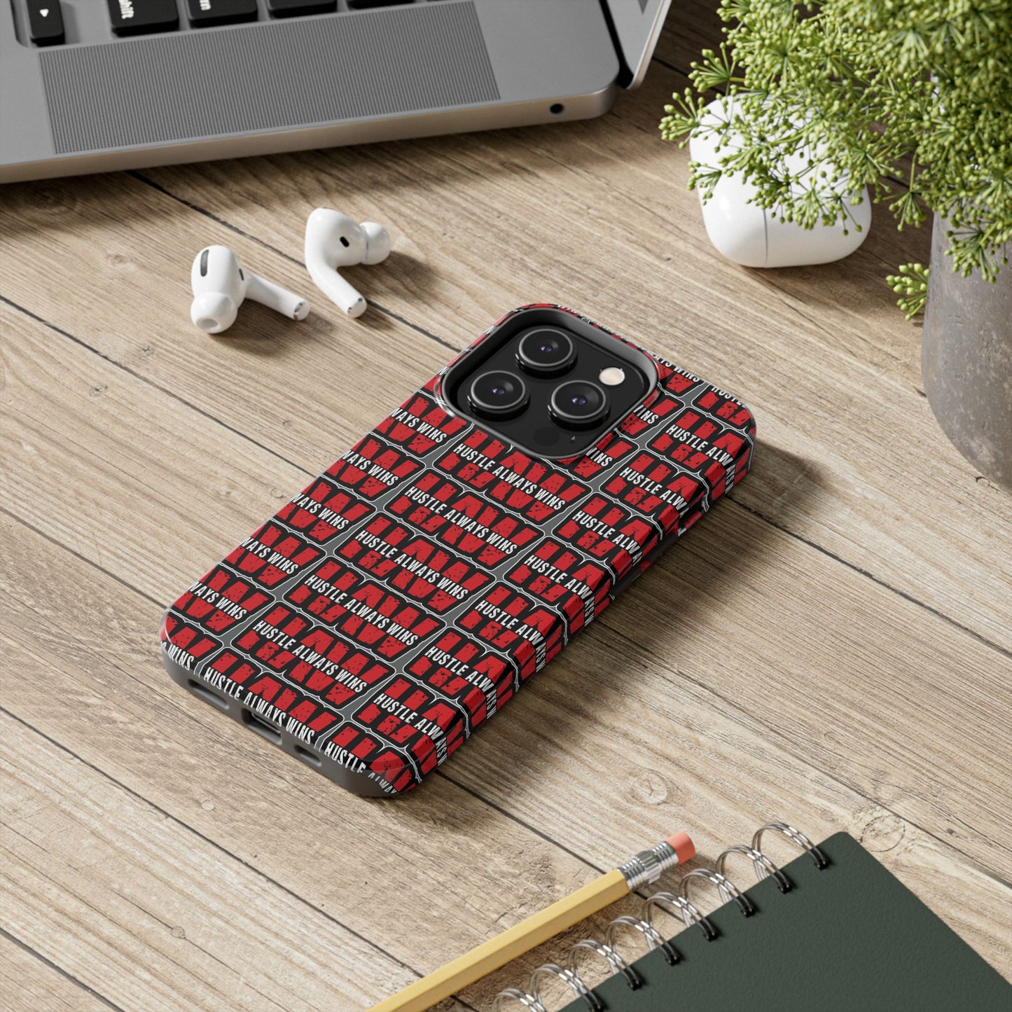 Phone Case — "Hustle Always Wins" Red Pattern Tough Protective Case