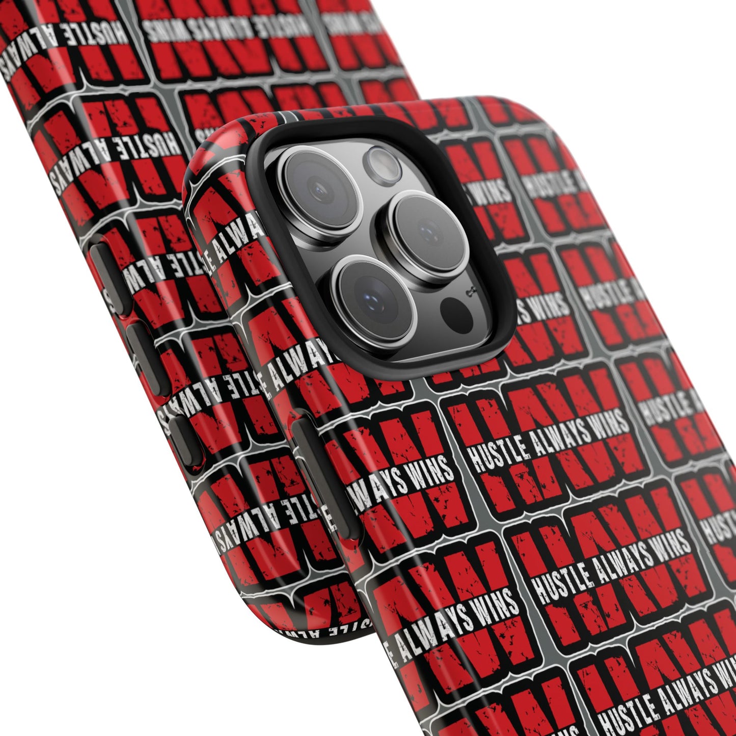 Phone Case — "Hustle Always Wins" Red Pattern Tough Protective Case