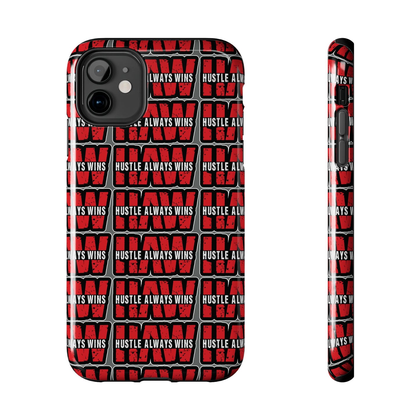 Phone Case — "Hustle Always Wins" Red Pattern Tough Protective Case