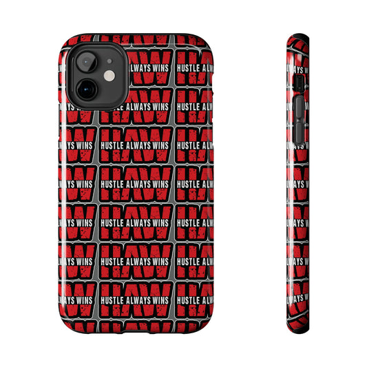 Phone Case — "Hustle Always Wins" Red Pattern Tough Protective Case