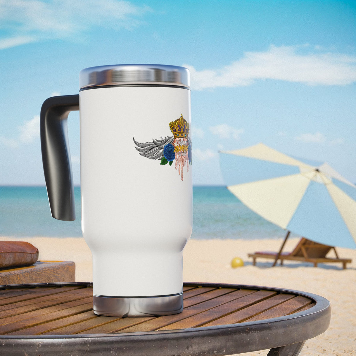 H.A.W Stainless Steel Travel Mug with Handle, 14oz