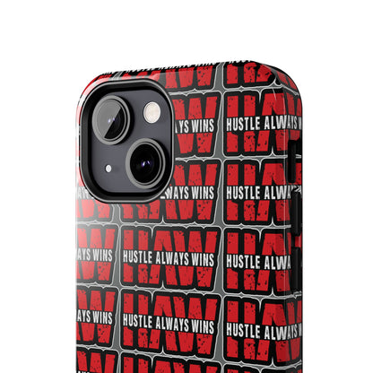 Phone Case — "Hustle Always Wins" Red Pattern Tough Protective Case