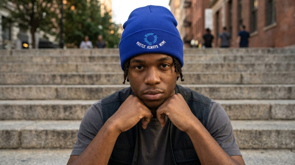 Classic Beanie — Embroidered "Hustle Always Wins"